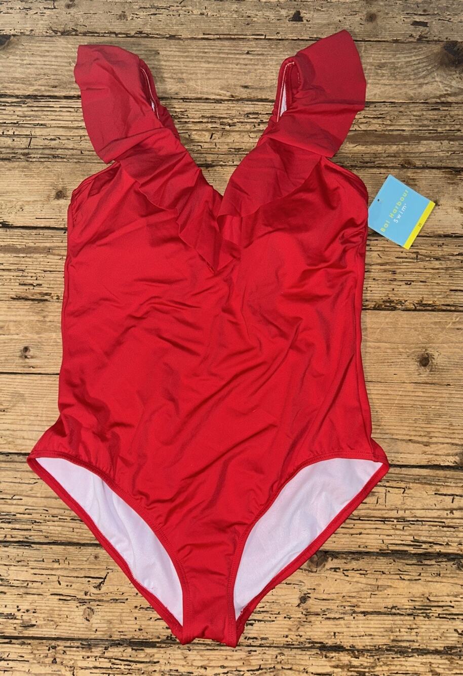 Bal Harbour Women’s Size 20 Red Ruffle One Piece Bathing Suit NWT